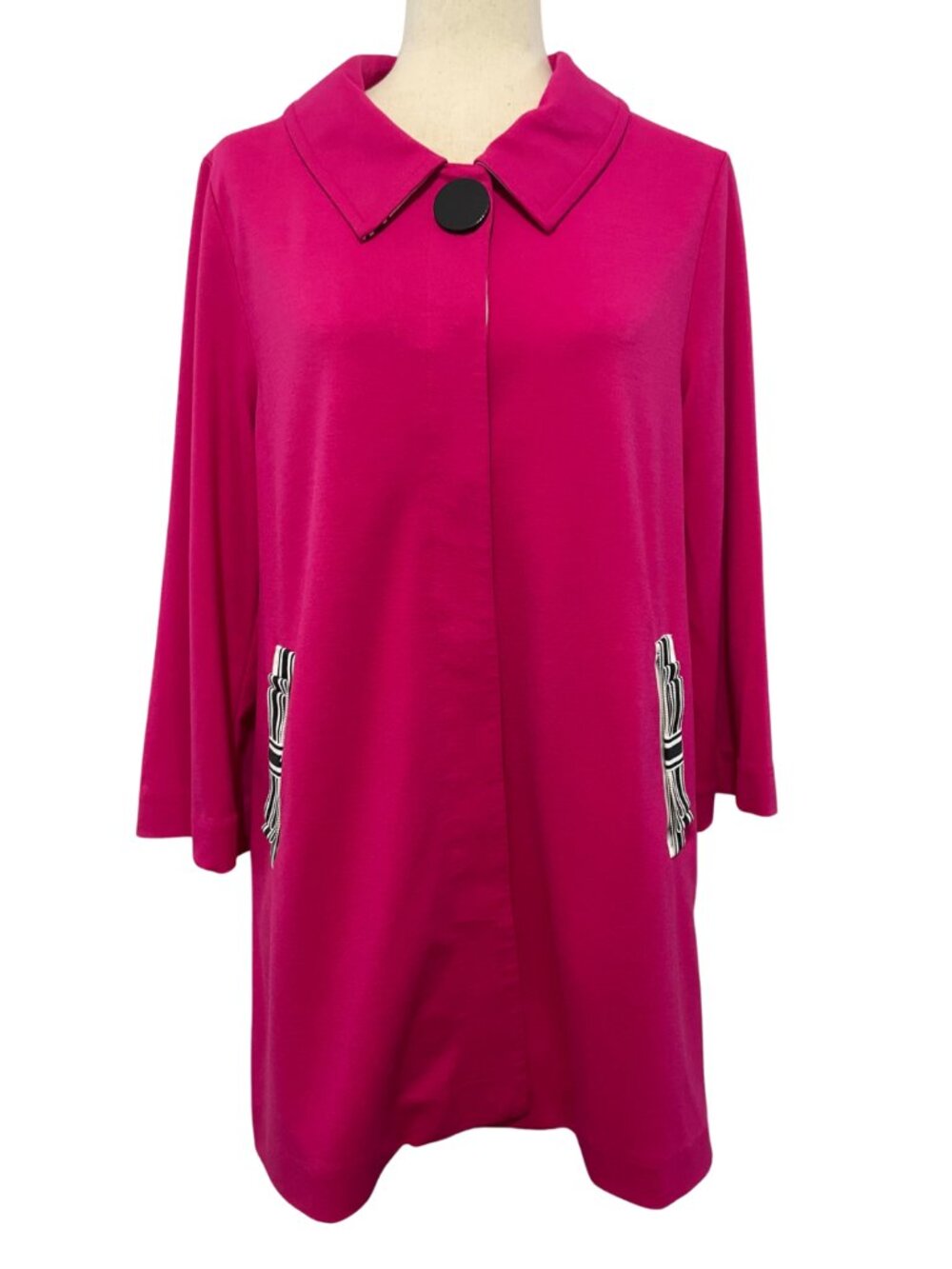 Sara Campbell Statement Swing Jacket Coat Black Stripe Pocket M Hot Pink